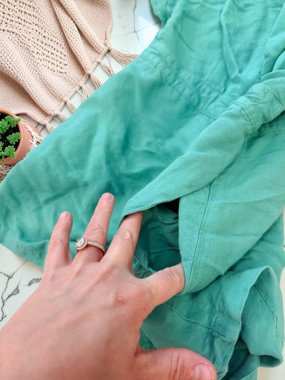 Ann Taylor Kelly Green Linen Romper Flutter Sleeve Size 0Petite Pockets - Picture 5 of 9
